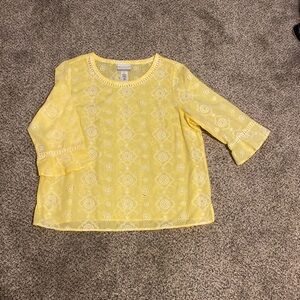 Alfred Dunner Women's Yellow Lace Blouse